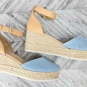 Nine West Light Blue and Tan Espadrille Wedge Sandals